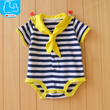 婴儿连体衣夏装0-1岁男女宝宝夏季海军风短袖包屁衣三角哈衣