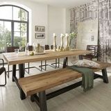loft美式实木茶餐厅桌椅组合 铁艺复古工业风电脑桌会议办公长桌