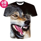 3D狼头男 夏季男士短袖T恤 2015欧美3D创意个性动物图案印花潮男