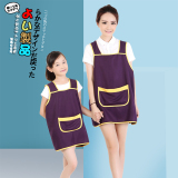 日式新款包邮送袖套绣字印LOGO超市画画衣广告定制儿童画画围裙紫