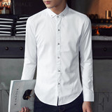 马克华菲秋新款男士白色长袖简约衬衫韩版修身休闲时尚商务打底衫