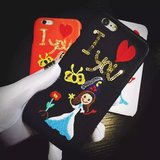 代购杜嘉班纳DG女孩刺绣亮片苹果6S贴皮保护套iphone6 plus手机壳