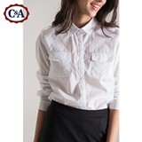 C＆A女式白色纯棉基本款长袖衬衫 2016夏季新款时尚CA100001169