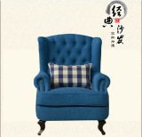 布艺单人沙发实木美式大户型布艺沙发高档高背椅老虎椅