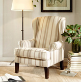 美式北欧式宜家现代简约客厅条纹单人高靠背布艺沙发休闲椅现货
