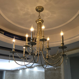 美式乡村蜡烛6头水晶灯饰复古铁艺复式楼梯客厅卧室餐厅水晶吊灯