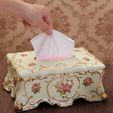 手工陶瓷纸巾盒欧式奢华客厅抽纸盒创意 家居家用复古餐巾盒收纳