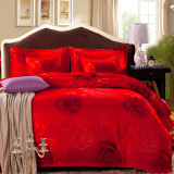 全棉磨毛结婚床上用品1.8m纯棉床单床笠款四件套2.0m婚庆大红床品