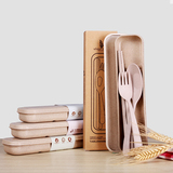 小麦儿童环保旅行餐具三件套装 创意便携式学生筷子叉勺子礼盒装
