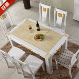 大理石餐桌椅组合长方形欧式实木餐桌简约小户型白色住宅家具6人