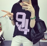 2016夏原宿风bf数字休闲学生闺蜜运动短袖女韩版字母棒球衣t恤潮