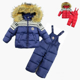 2015儿童加厚羽绒棉套装冬装男女童婴儿宝宝两件套外出滑雪服