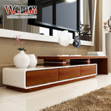 VVG简约现代可伸缩多功能电视柜 客厅白色烤漆原木茶几电视柜组合