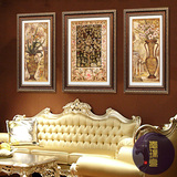 欧式美式客厅装饰画沙发背景墙组合画三联画壁画玄关挂画手绘油画
