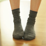 韩国女式袜子秋冬季纯棉中筒袜女款复古日系全棉潮袜纯色短堆堆袜