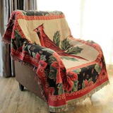 美式乡村复古英伦风格红鸟编织线毯多用途沙发罩装饰毯桌布沙发垫