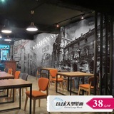黑白复古手绘英伦壁纸背景3d立体欧式壁画饭店快餐厅室内装修墙纸