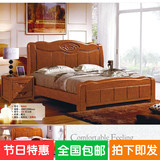 简约现代中式海棠色实木床1.8米 2m橡木床1.5米双人床高箱床包邮