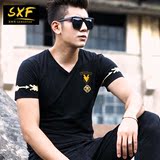 SXF 莫代尔棉男士短袖 v领t恤 男装修身上衣服 夏季半袖刺绣短袖t