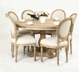 美式乡村风格实木餐桌椅组合法式仿古做旧圆餐桌欧式复古橡木家具