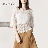MO&Co.圆领向日葵图案绣花微喇中袖两件式衬衫MA1631TOP11 moco
