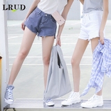 LRUD2016夏季新款韩版高腰毛边牛仔短裤女宽松百搭卷边阔腿热裤