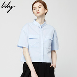 Lily2016夏新款女装商务OL时髦箱型清新短款短袖衬衫116229C4915