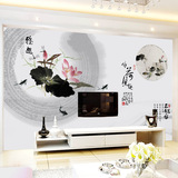 中式古典3d电视背景墙墙纸 个性定制环保壁画 水墨荷花无缝壁纸