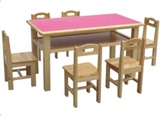 儿童木制课桌椅批发防火板六人桌椅幼儿园游戏桌椅专用实木长方桌