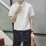 利郎短袖男士宽松衬衣居家韩版常规方领短袖衬衫青春流行纯色衬衫