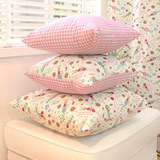 【满2件包邮】抱枕套靠枕套靠垫套韩式卡通动漫可爱粉兔粉格 棉麻