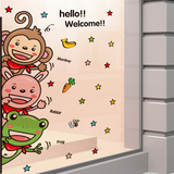 可爱动物幼儿园玻璃橱窗门猴子墙贴纸搞笑卫生间浴室防水瓷砖贴画