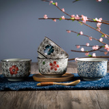 日式和风釉下彩陶瓷餐具米饭碗4.5寸汤碗创意家用中式吃饭碗1个
