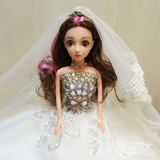 3D真眼珠芭比娃娃新娘婚纱求婚女孩礼物儿童玩具白色大拖尾洋娃娃