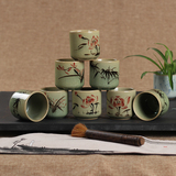 越窑陶瓷手绘日式茶杯茶具套装 直口杯品茗杯主人杯红茶杯茶碗