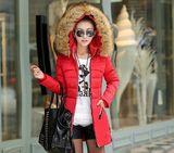 冬季新款羽绒服韩版女式中长款修身纯色羽绒外套大毛领卸帽羽绒服