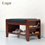 Fengze实木简约换鞋凳简易门厅凳桦木现代软包仿皮坐垫FZ-807C