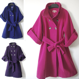外贸原单2014秋冬装新款女装羊毛呢外套中长款韩版修身中袖有大码