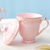 办公室水杯带盖勺陶瓷欧式简约咖啡杯复古皇室水杯纯色英式泡茶杯
