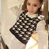 热销2016秋季新款韩版女装千鸟格学生衬衣假两件上衣羊毛针织衫