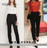 maje 16夏新款 时尚设计感细绳黑色长裤女休闲裤背带裤子女装