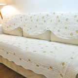 欧式高档白色绗缝刺绣布艺全棉皮木质组合四季秋冬沙发坐垫沙发巾