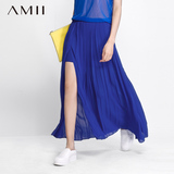 初上市价219元*Amii[极简主义]秋新品高叉半透雪纺百褶长裙半身裙