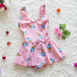 包邮 儿童泳衣 可爱草莓裙式连体儿童游泳衣女童大童少女学生泳装