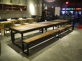 LOFT风格全实木铁艺大长餐桌长凳铁艺做旧桌椅整套美式实木餐桌