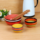 厂家直销可爱色釉陶瓷碗米饭碗 汤碗彩虹碗釉下彩工艺微波炉可用
