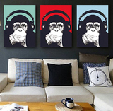 个性听音乐的猩猩酒吧三联画客厅卧室沙发背景墙装饰画水晶无框画