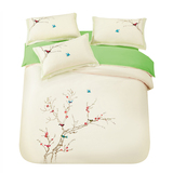 中国古典纯棉刺绣绣花 婚庆复古民族风四件套床上用品 爱尚自然绿