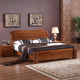 全实木老榆木床 气压高箱储物雕花婚床现代中式家具1.8米双人大床
