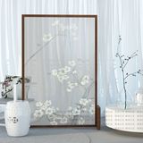 原木中式工笔花卉透明纱屏风客厅家具隔断印花植物胡桃木插屏座屏